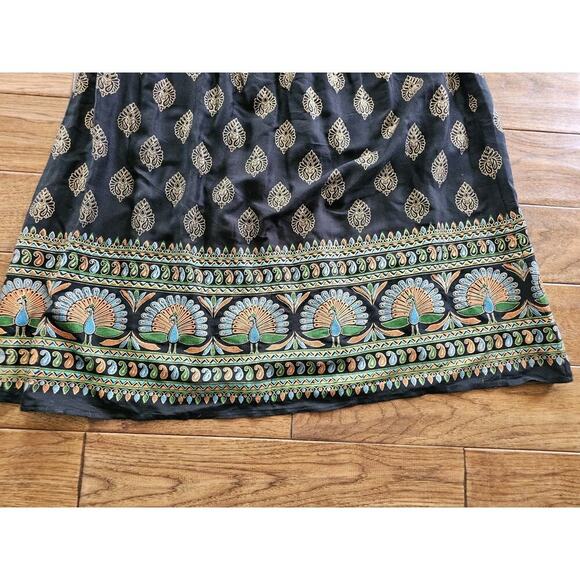 Lapogee Maxi Dress Womens Size L Black Peacock Print V-Neck Pockets Lined NWOT - Picture 3 of 13